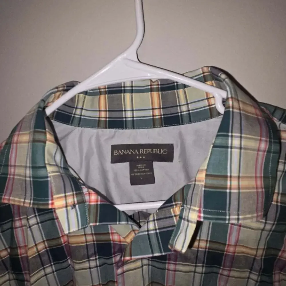 Banana Republic Mens Plaid Long Sleeve Button Down Shirt Size L Green Multi